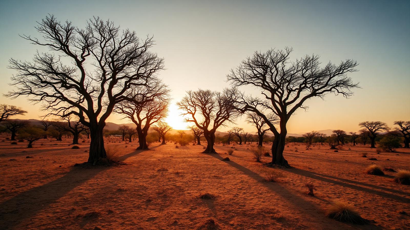 Paisaje del bosque seco al atardecer